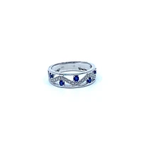 10K White Gold Sapphire & Diamond Ring - Size 6.5