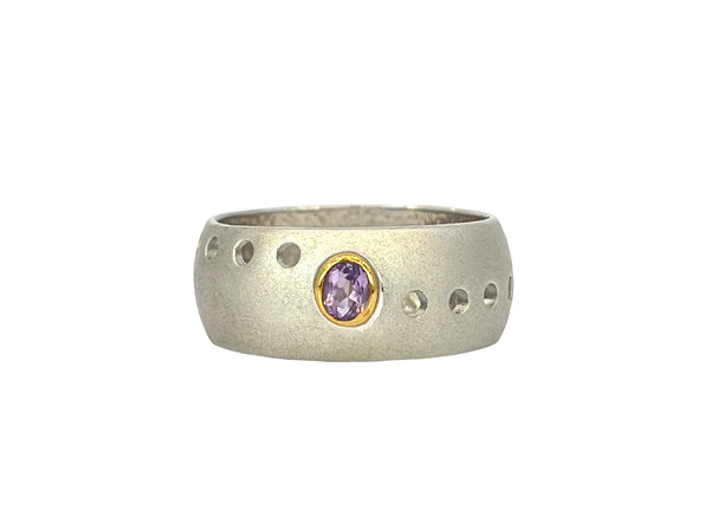 Silver & 18K Yellow Gold Plated Amethyst Ring, 8