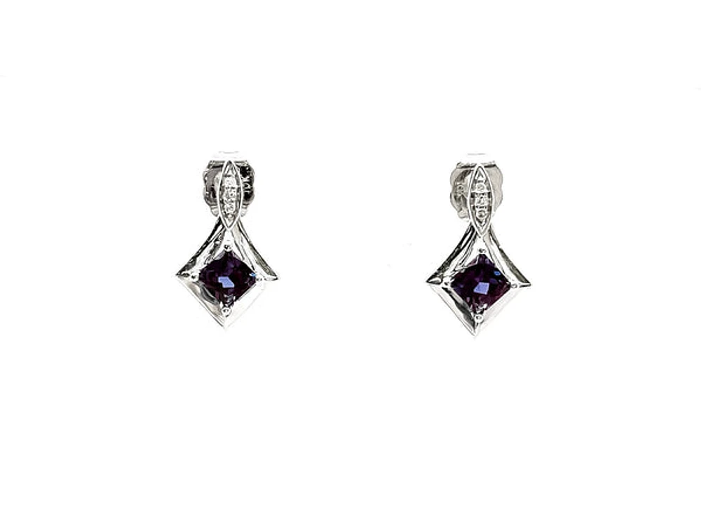 10K White Gold Created Alexandrite and 0.026cttw Diamond Earrings