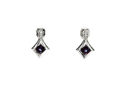 10K White Gold Created Alexandrite and 0.026cttw Diamond Earrings