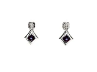 10K White Gold Created Alexandrite and 0.026cttw Diamond Earrings