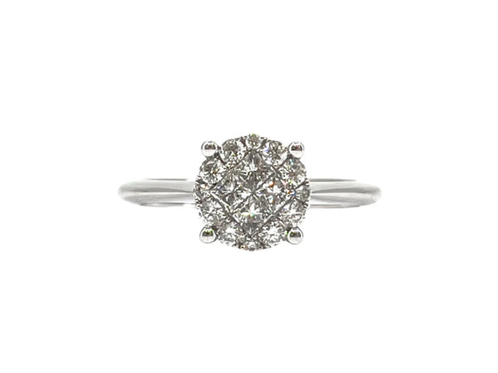 14K White Gold 0.47cttw Diamond Halo Engagement Ring, size 6.5