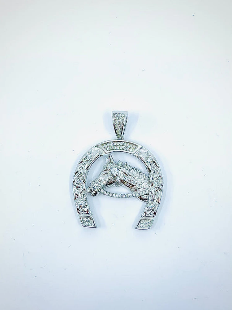 Horseshoe Sterling Silver Charm w /CZ