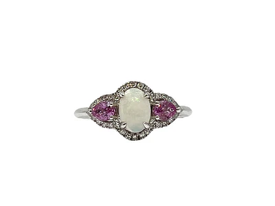 10K White Gold 7 x 5mm Opal, 0.50cttw Pink Sapphire and 0.30cttw Diamond Ring