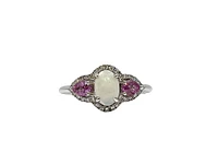 10K White Gold 7 x 5mm Opal, 0.50cttw Pink Sapphire and 0.30cttw Diamond Ring