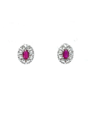10K White Gold 0.65cttw Genuine Ruby and 0.08cttw Diamond Earrings