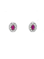 10K White Gold 0.65cttw Genuine Ruby and 0.08cttw Diamond Earrings