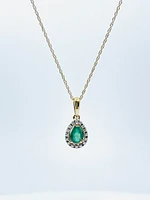 10K Yellow Gold Emerald and Diamond Pendant, 18"