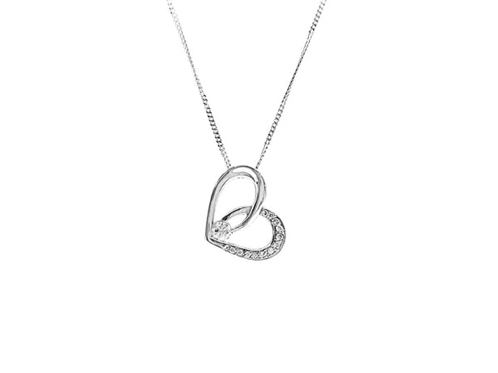10K White Gold 0.10cttw Canadian Diamond Heart Pendant, 18"