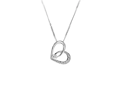 10K White Gold 0.10cttw Canadian Diamond Heart Pendant, 18"