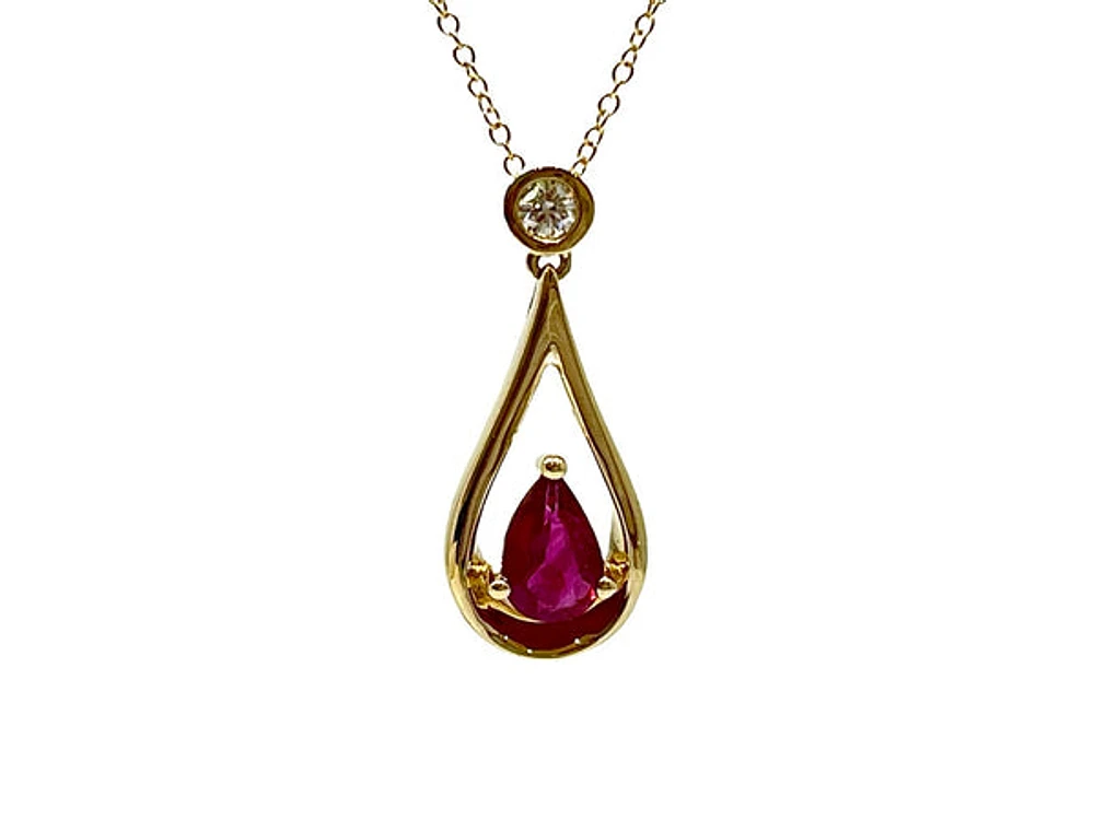 10K Yellow Gold 0.45cttw Ruby and 0.055cttw Diamond Necklace, 18"