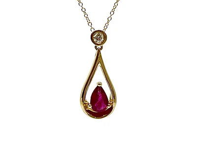 10K Yellow Gold 0.45cttw Ruby and 0.055cttw Diamond Necklace, 18"