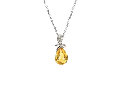 10K White Gold 8 x 6mm Citrine and 0.022cttw Diamond Pendant