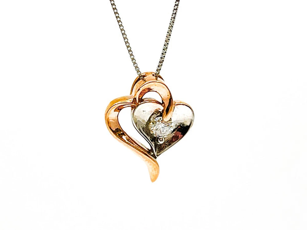 10K Rose Gold & White Gold 0.096cttw Canadian Diamond Heart Pendant, 18"