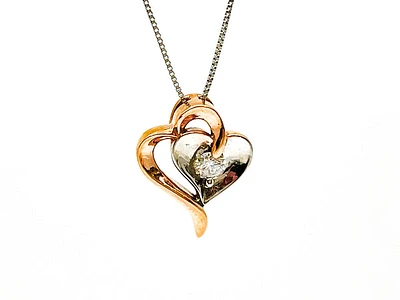 10K Rose Gold & White Gold 0.096cttw Canadian Diamond Heart Pendant, 18"