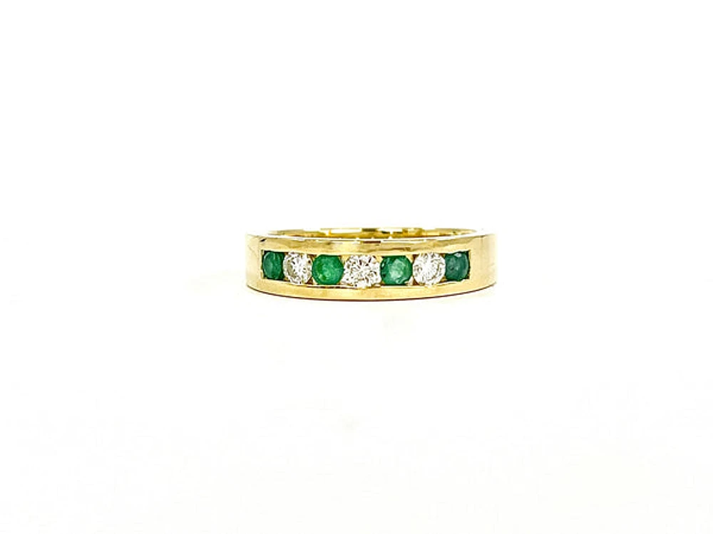 10K Yellow Gold 0.25cttw Genuine Emerald & 0.18cttw Diamond Channel Set Ring / Band - 5