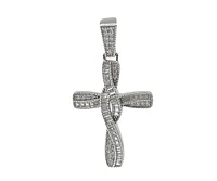 925 Sterling Silver Rhodium Plated Hip Hop Baguettes Cubic Zirconia Cross Pendant - 46mm x 25mm