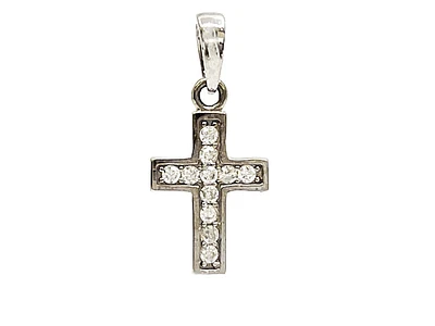 10K White Gold Cross with Cubic Zirconia Charm