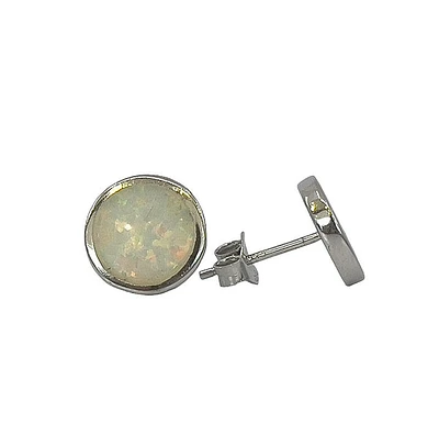 925 Sterling Silver Rhodium Plated Created Opal Stud Earrings with Butterfly Backs