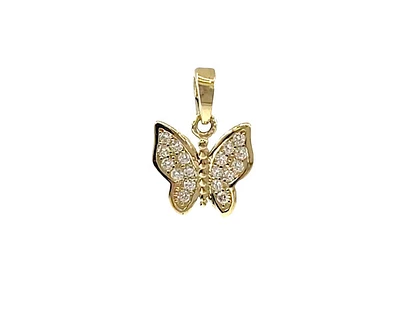 10K Yellow Gold Butterfly Cubic Zirconia Charm - 15mm x 11mm