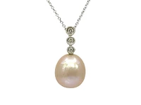 10K Gold Fresh Water Pearl and Diamond Necklace