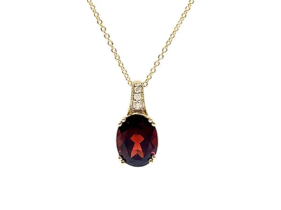 10K Yellow Gold Garnet and Diamond Pendant, 18"