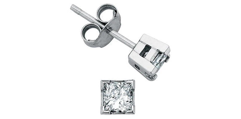 14K White Gold 0.20cttw Princess Cut Canadian Diamond Earrings