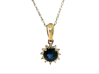10K Yellow Gold 0.55cttw Genuine Sapphire and 0.04cttw Diamond Pendant - 18"