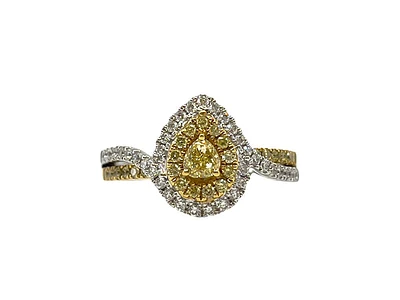 18K White & Yellow Gold 0.68Cttw Fancy Diamond Pear Cut Engagement Ring