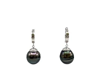14K Gold Tahitian Pearl Dangle Earrings with Hoop Closure