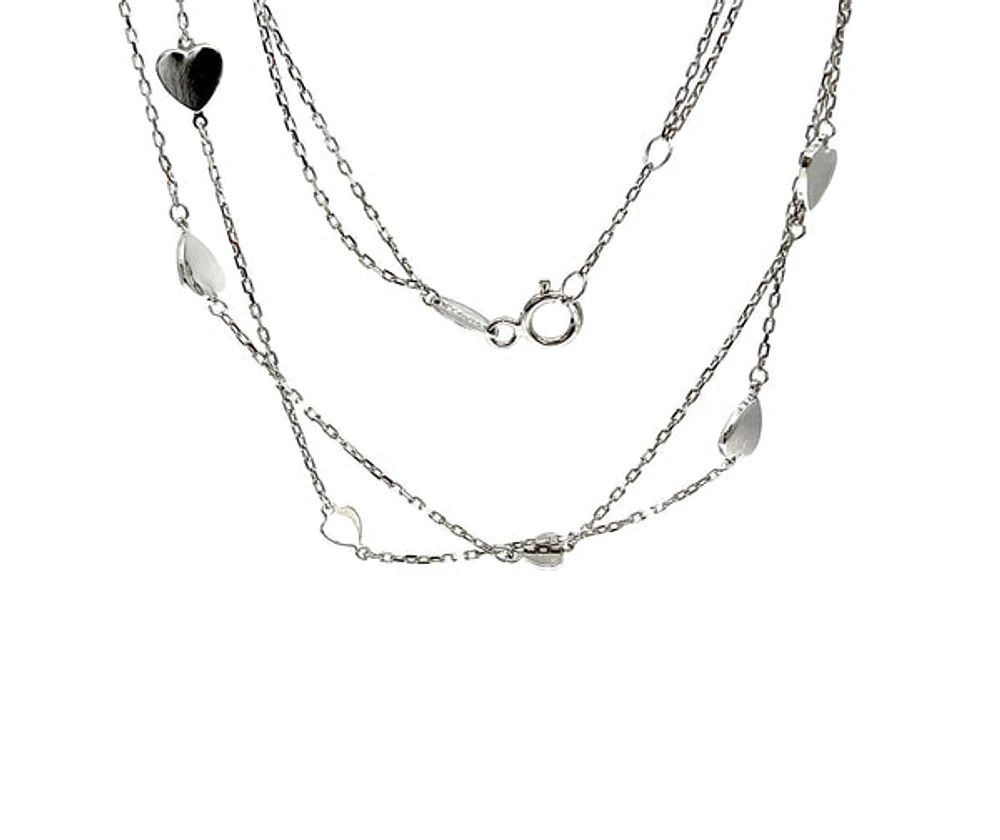 10K White Gold Hearts Double Link Anklet with 0.5 Inch Adjuster - 10 Inches
