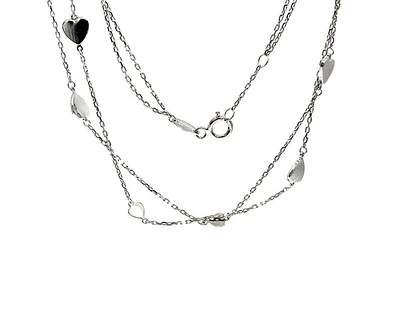 10K White Gold Hearts Double Link Anklet with 0.5 Inch Adjuster - 10 Inches