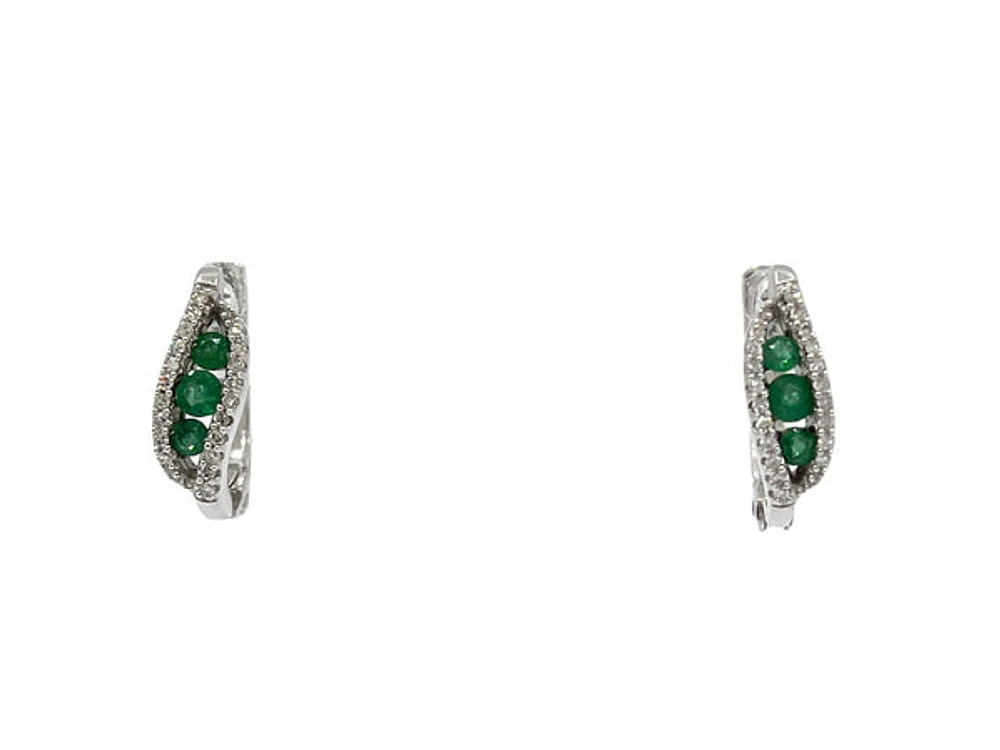 10K White Gold 0.20cttw Genuine Emerald & 0.12cttw Diamond Earring