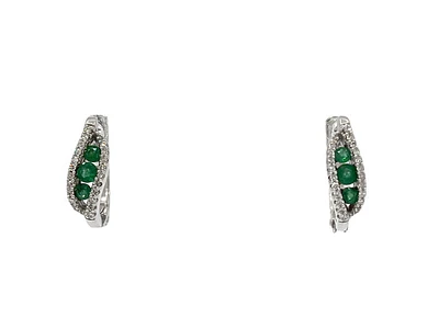 10K White Gold 0.20cttw Genuine Emerald & 0.12cttw Diamond Earring