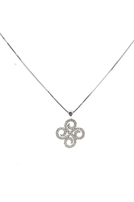 10K White Gold 1.00cttw Diamond Flower Pendant, 18"