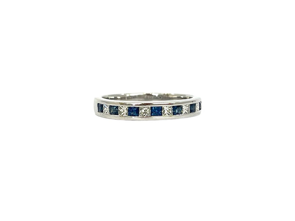 10K White Gold 0.40cttw Sapphire and 0.28cttw Diamond Princess Cut Channel Set Ring - Size 7