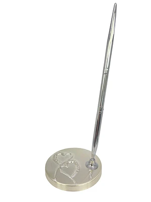 Brush Silver Lacquer 2 Cubic Zirconia Hearts Pen Holder with Pen