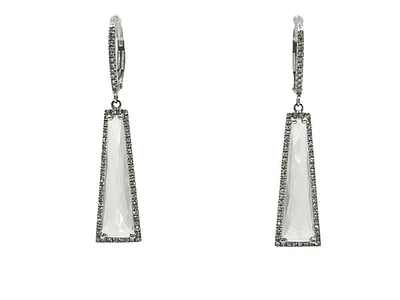 14K White Gold 5.64cttw White Topaz and 0.30cttw Diamond Dangle / Drop / Chandelier Earrings
