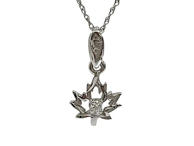 14K White Gold 0.03cttw Diamond Little Leaf Pendant with Rolo Chain (Spring Clasp) - 18 Inches