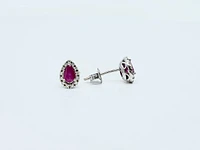 10K White Gold Genuine Ruby and Diamond Earring