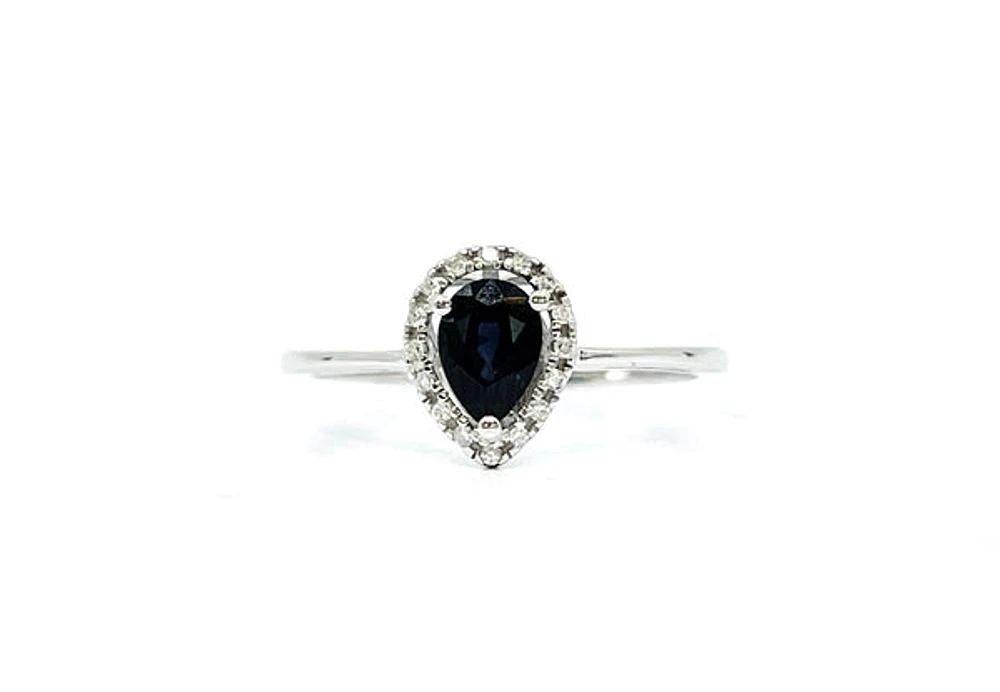 10K White Gold 0.60cttw Genuine Pear Shaped Sapphire and 0.16cttw Diamond Ring