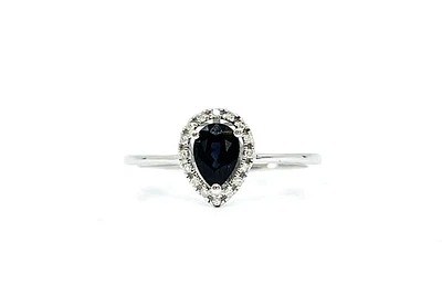 10K White Gold 0.60cttw Genuine Pear Shaped Sapphire and 0.16cttw Diamond Ring