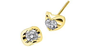 14K Yellow Gold cttw Canadian Diamond Mezza Luna Earrings with Screw Backs