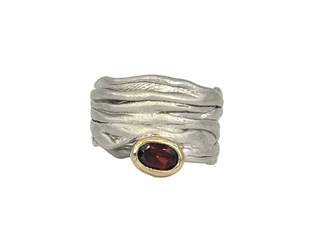 Sterling Silver & 18K Yellow Gold Plated Garnet Ring