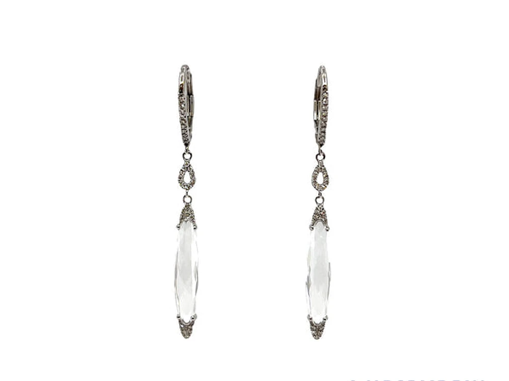 14K White Gold 4.03cttw White Topaz and 0.12cttw Diamond Dangle Earrings