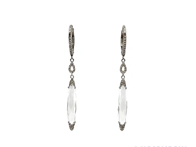 14K White Gold 4.03cttw White Topaz and 0.12cttw Diamond Dangle Earrings