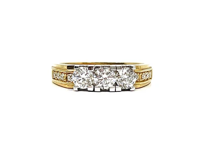 14K Yellow Gold 3 Stones Diamond 0.79cttw ring, size 6