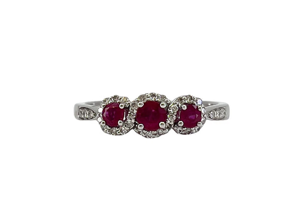 14K White Gold 0.45cttw Genuine Ruby Ring and 0.18cttw Diamond Ring, size 7