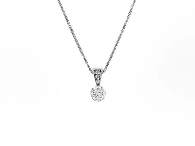 14K White Gold 0.49cttw Diamond Solitaire Pendant, 18"