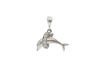 10K White Gold Dolphin Cubic Zirconia Charm - 19mm x 16mm